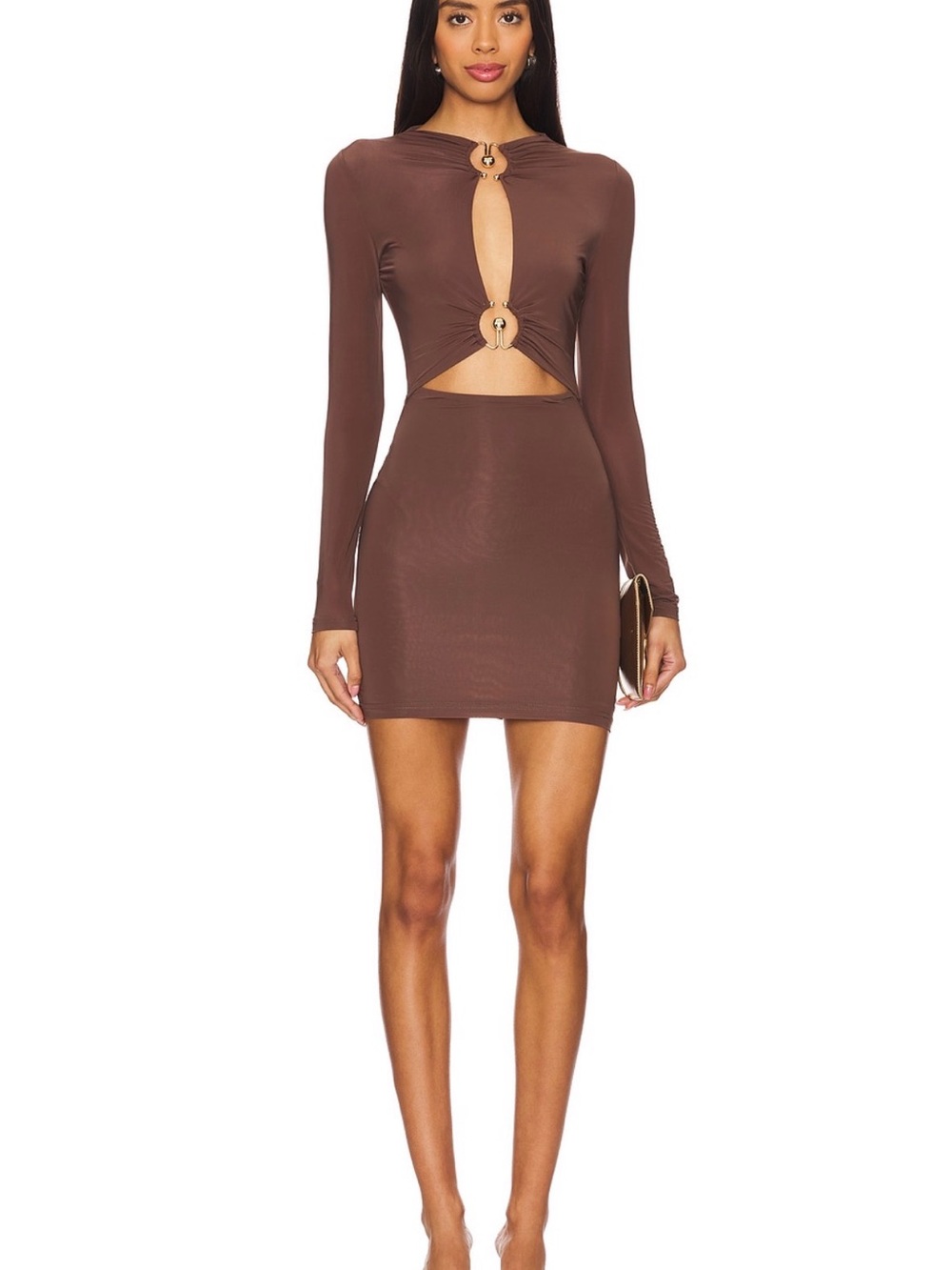 superdown Sarah cutout dress chocolate Brown Long-Sleeve mini dress size small